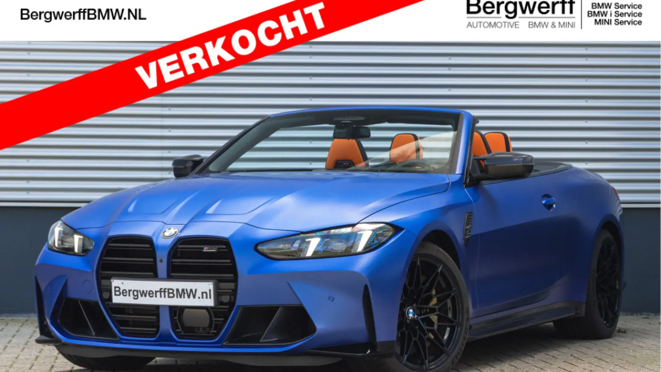 BMW M4 Cabrio xDrive Competition Portimao Blau Metallic Individual volleder Merino Kyalami Orange Schwarz